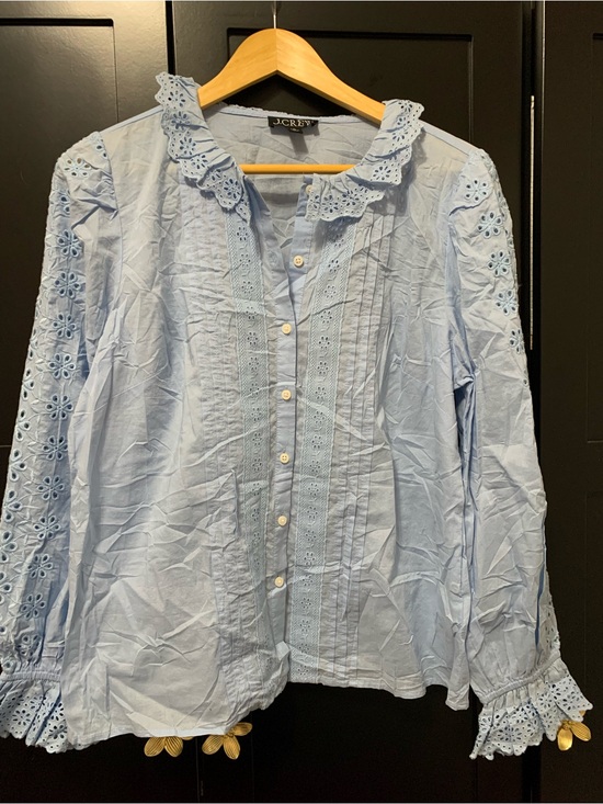 J. Crew Tops - J. Crew Pale Blue Eyelet Button-Front Blouse Medium preppy feminine